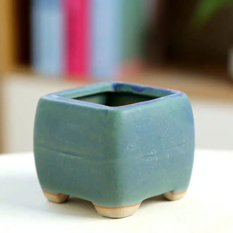 Mini Fleshy Flowerpot Ceramic，Breathable Thumb Pot Flowing，Handmade Pots Chinese Style Bonsai Training Flowerpot Ceramic Crafts
