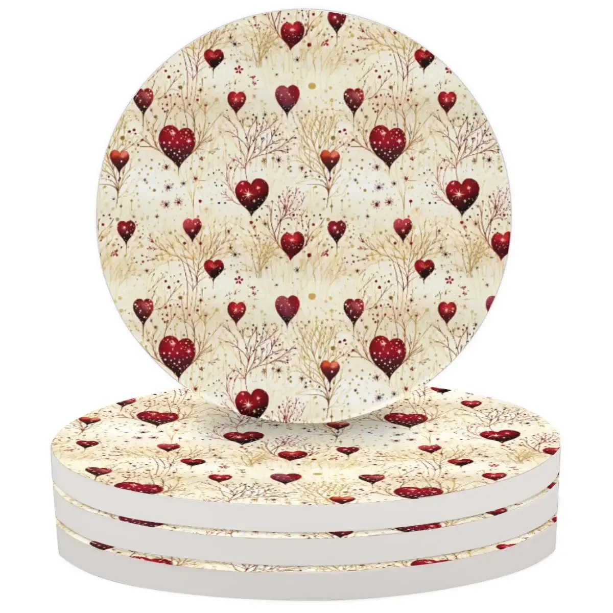 

Red Hearts Coasters for Drinks Ceramic Coaster Set of 1 Drink Coasters Wall Cup Coaster with Cork Backing Stone for Wedding