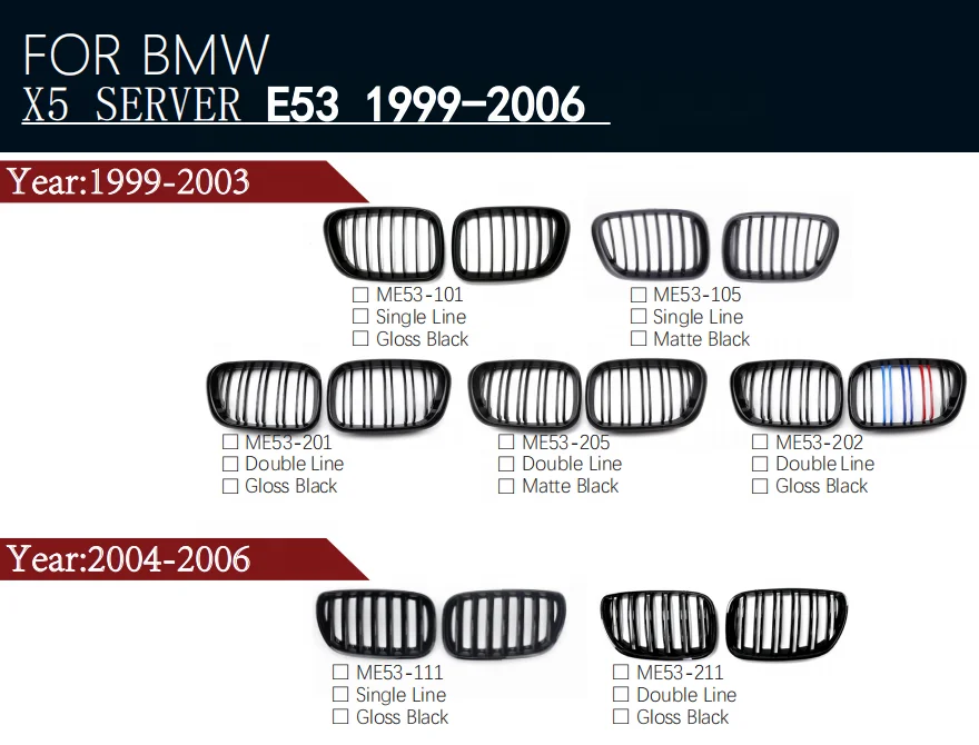 Front Kidney Grill Grille Gloss Black For BMW X5 E53 Facelift1999 2000 2001-2006 ABS Gloss Black