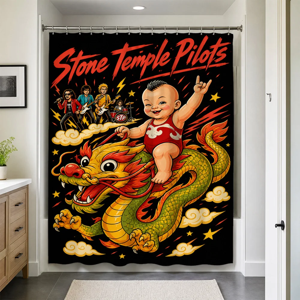 Waterproof Shower Curtain Set for Bathroom Decor Unique Stone Temple Pilots Rock Band Dragon Art Music Poster Shower Curtain