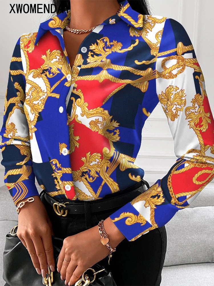 

Women's Blouse Fashion Print Long Sleeve Tops Black Elegant Shirts & Blouses Autumn Youthful Woman Clothes 2023 New Arrivals