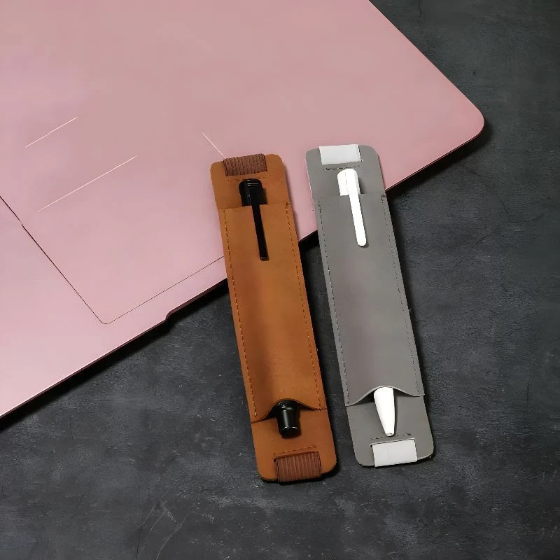 1PCS Pen Bag Pencil Case Elastic Buckle Pen Clip Pu Leather Pen Holder Portable Lightweight Office Meeting Supply