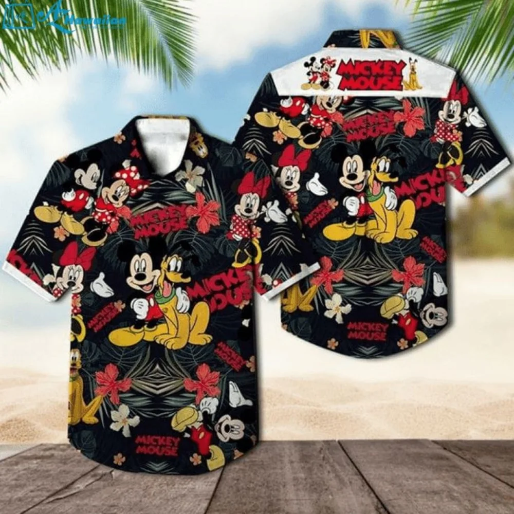 

New Disney Hawaii 3D Printed Shirt New Men and Women Fashion Cute Mickey Minnie Disney Button Boys Shirt Beach Parent-Child Wear