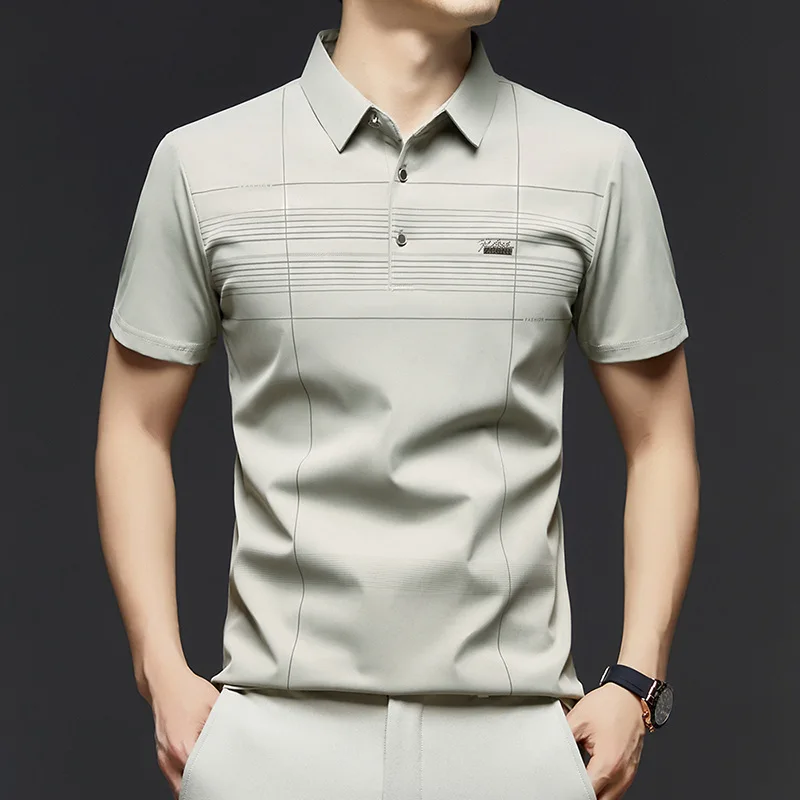 Summer men polo shirt casual simple fashionable short-sleeved T-shirt men's ice silk versatile lapel loose top men style