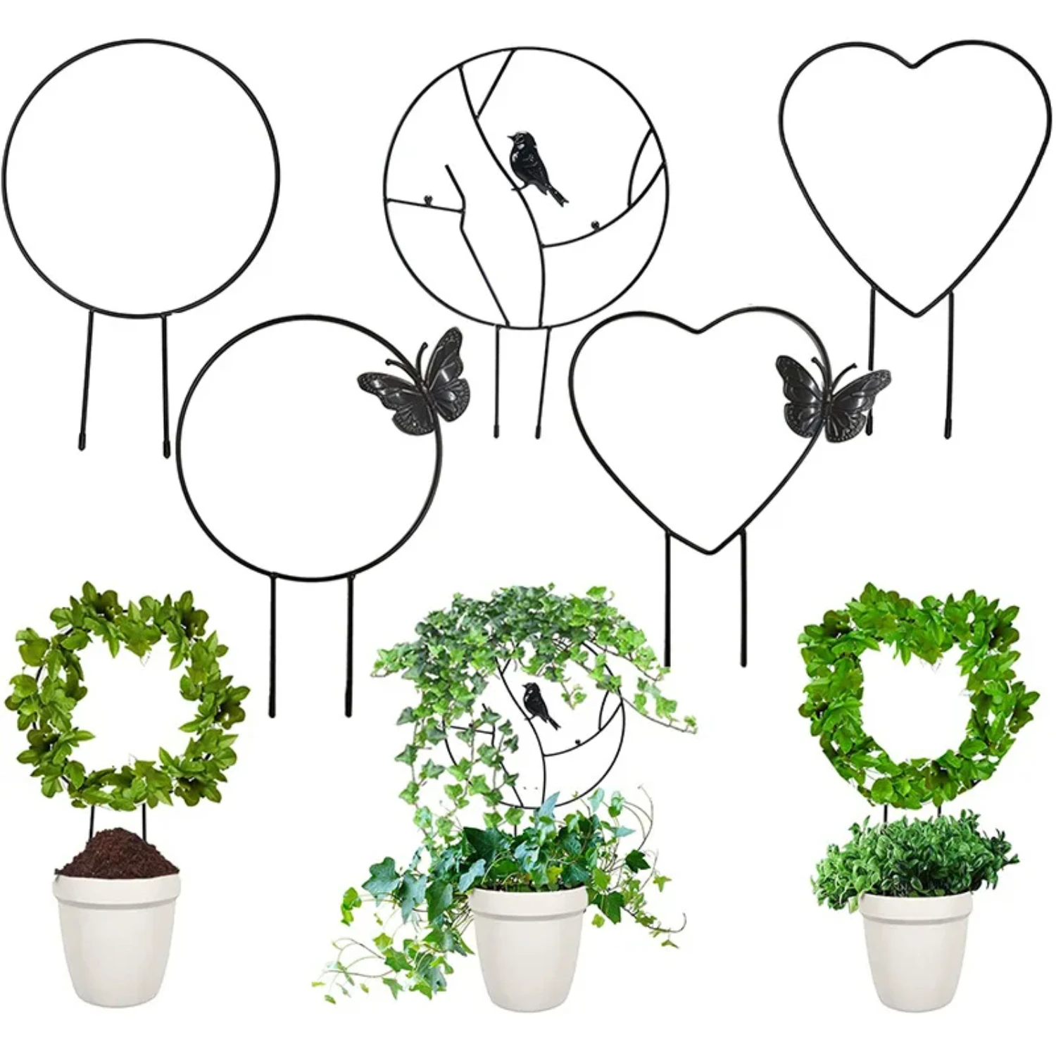 1Pc Garden Plant Support Stake Stand Round Vine Climbing Rack Ironheart-Shaped Flower Plant Trellis Support Frame Garden Decor