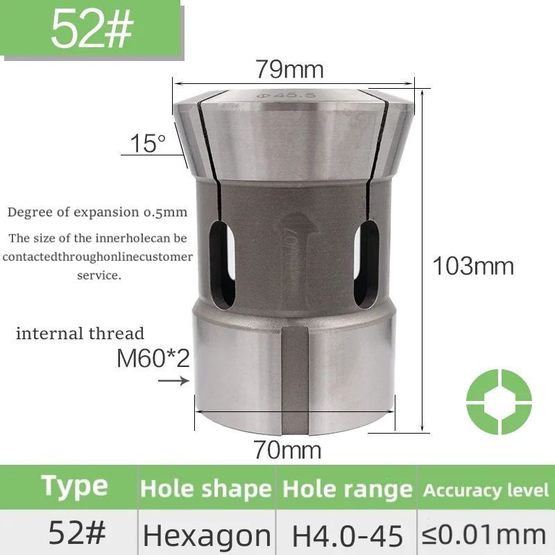 

Hexagon Hole 52# Type CNC lathe Back Pull collet Spring Steel High Precision Chuck Round