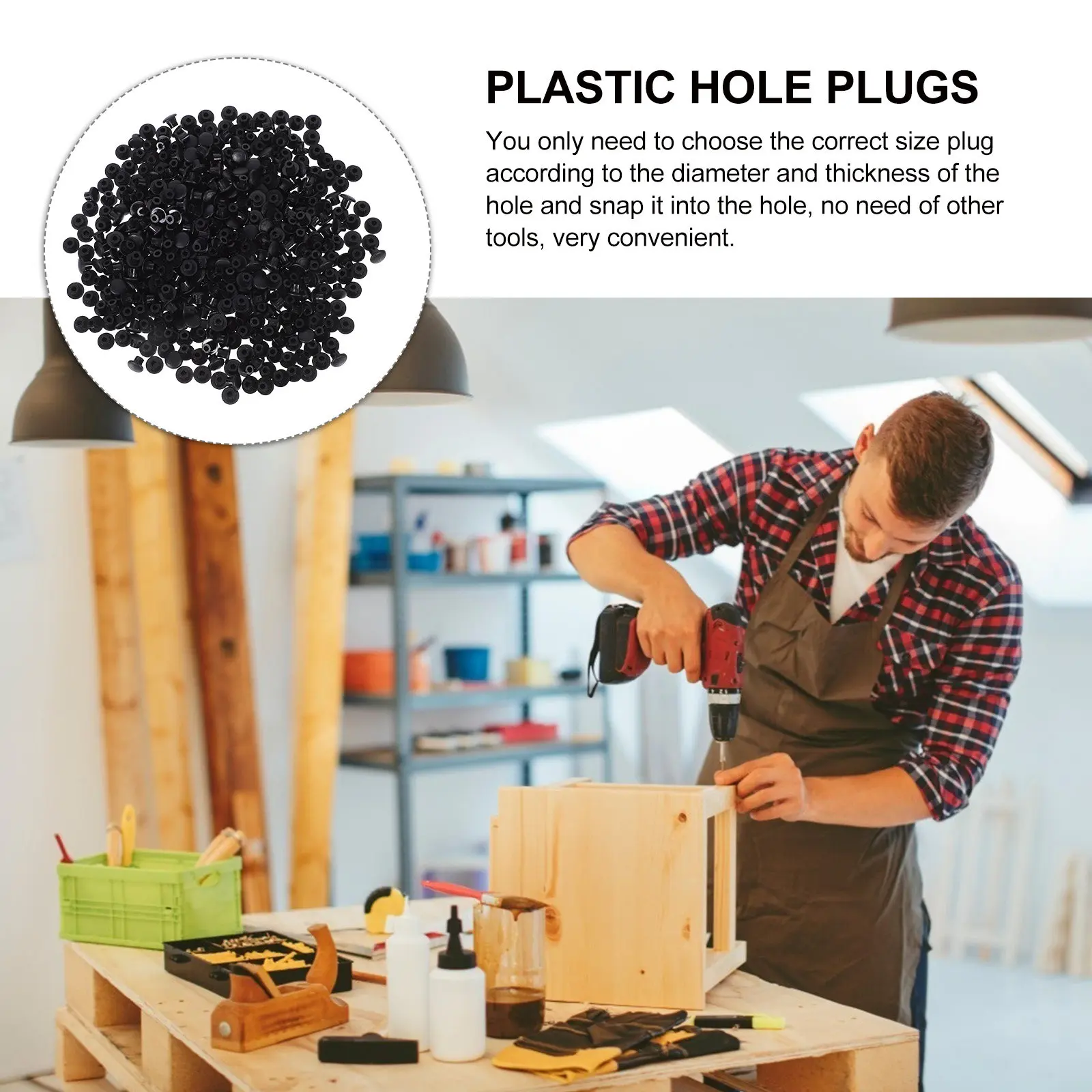 500Pcs Plastic Hole Plug Covers Round Screw Caps Panel Hole Plugs Furniture Cabinet Closet Cupboard Shelf Black view 3