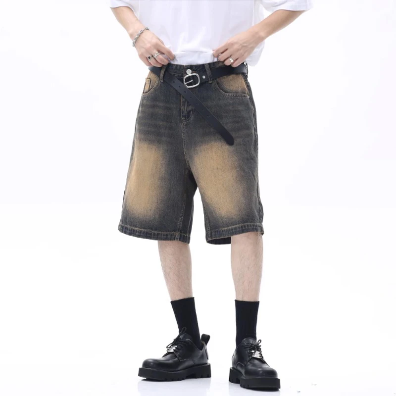 Men Designer Brand Casual Shorts Male Baggy Streetwear Knee Lenght Denim Short Pants Summer Fashion Daily Wide Leg Short Jeans