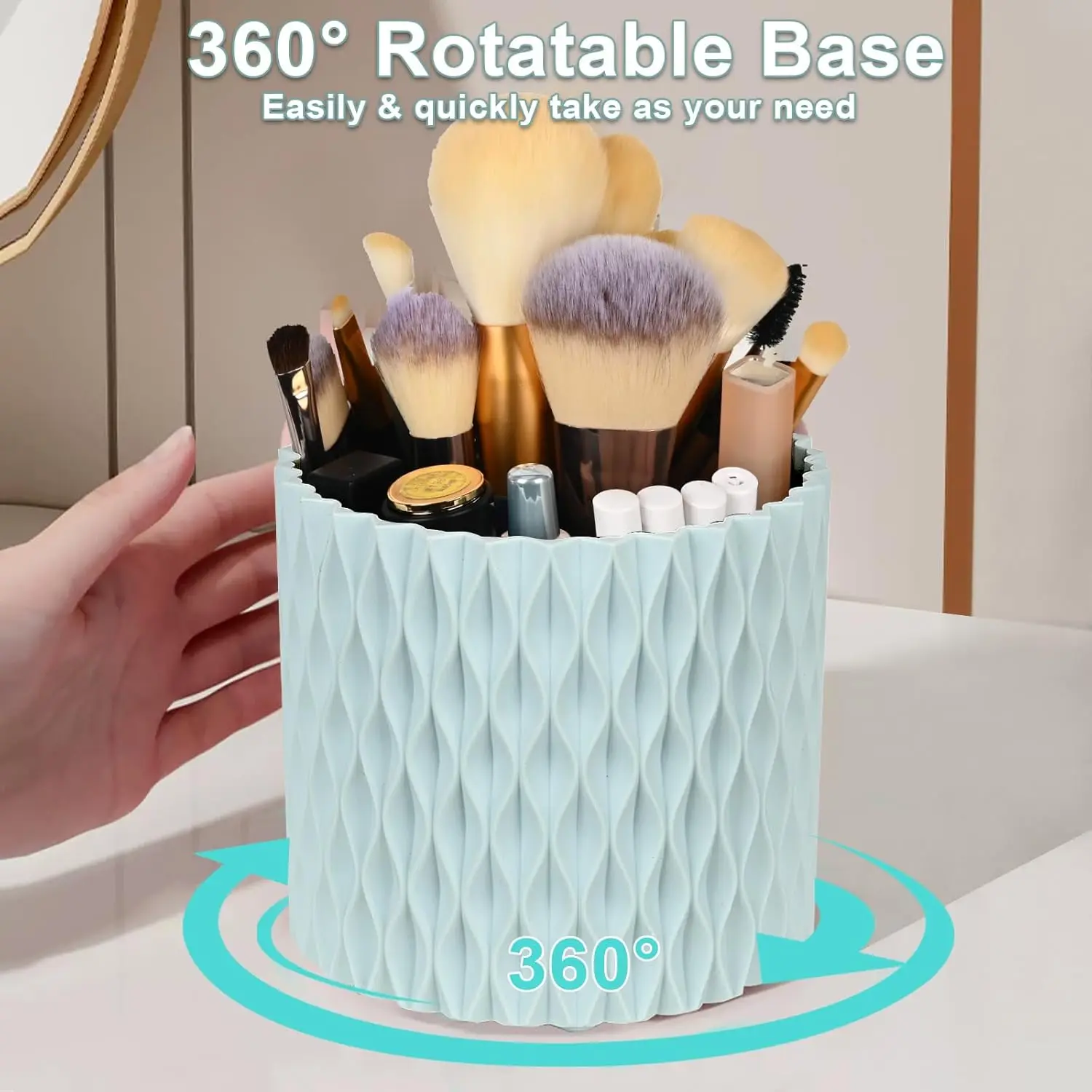 Rotating Makeup Brush Storage Cosmetic Organizer Desktop Brushes Holder Multi-Functional Storage Rack for Bathroom Vanity Office