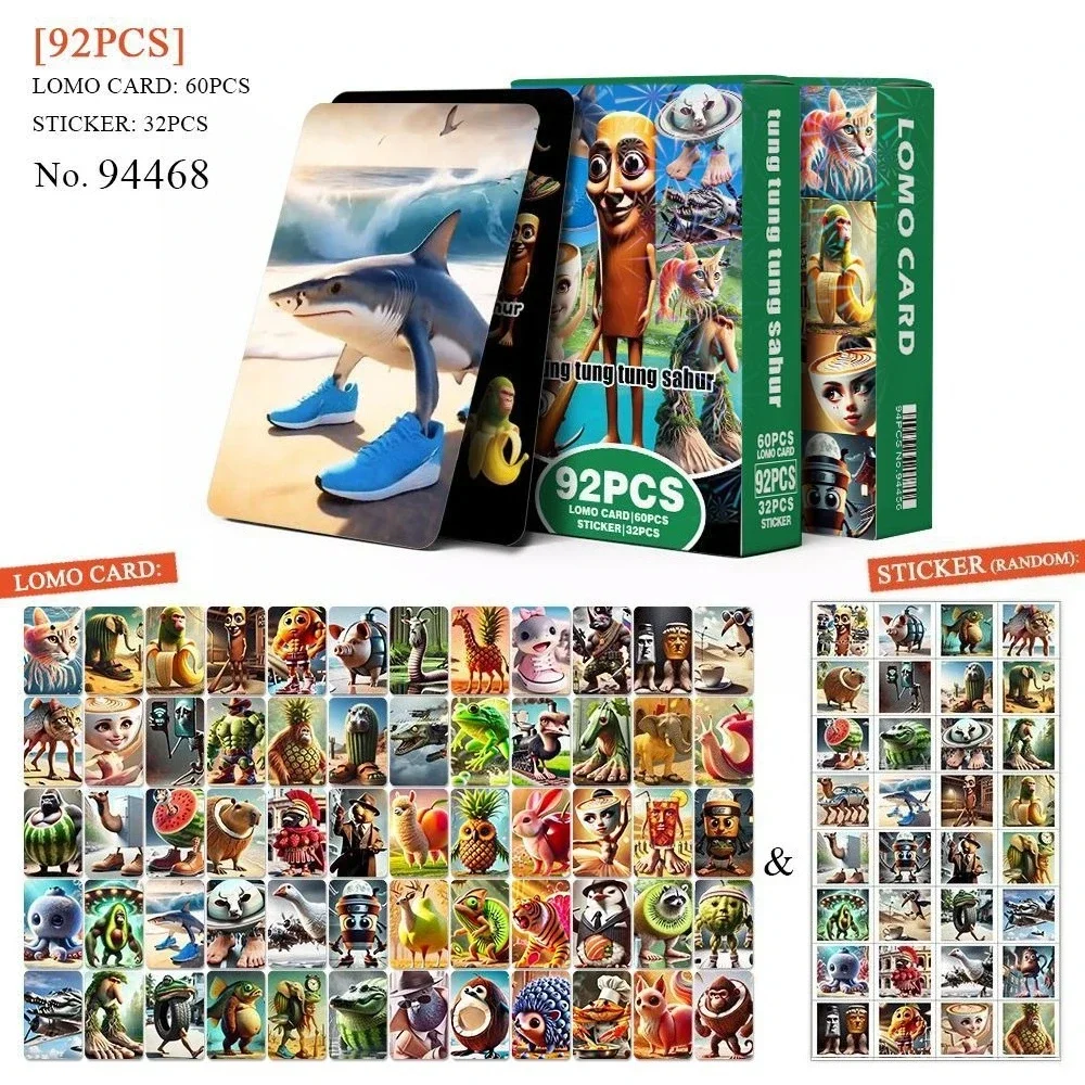 

92pcs Tralalero Tralala Cartoon Cards Tungtung Sahur Brainrot Game Card Kids Party* Cosplay Classic Toys New Collect Photos Gift