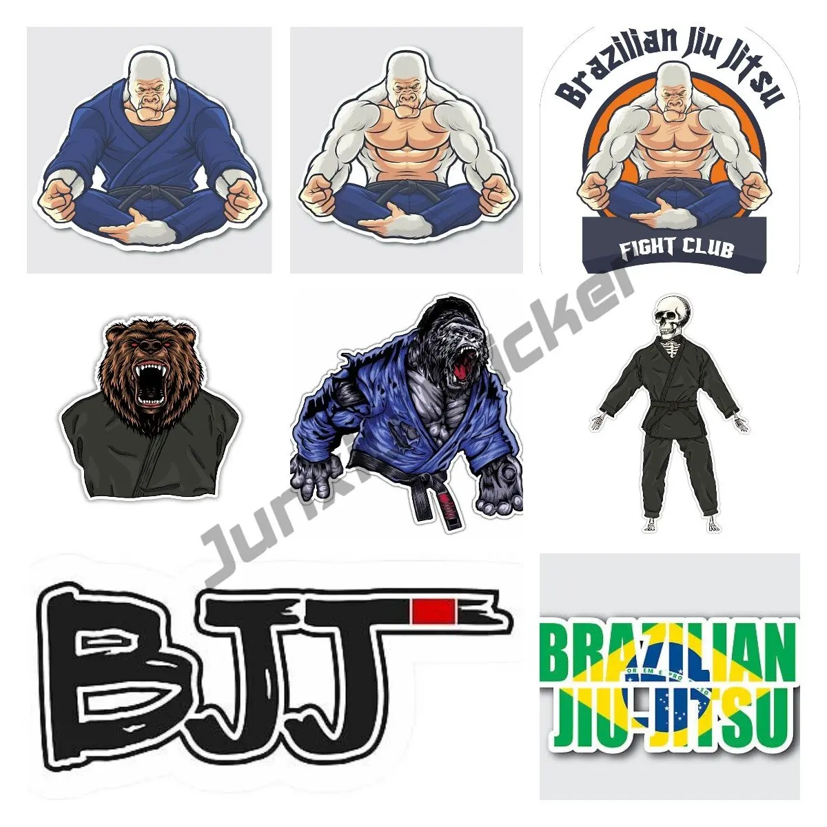 Gorilla Jiu-Jitsu Cool Monkey MMA Car Bumper Vinyl Decal BRAZILIAN JIU JITSU BJJ Grappling Sport Flag Text Stickers