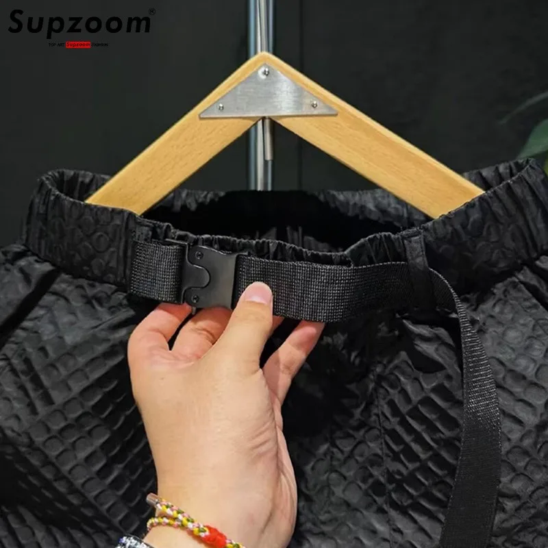 Supzoom New Arrival Top Fashion Summer Loose Casual Belt Design High Street Trendy grid Stitching Pocket Personalized Shorts Men