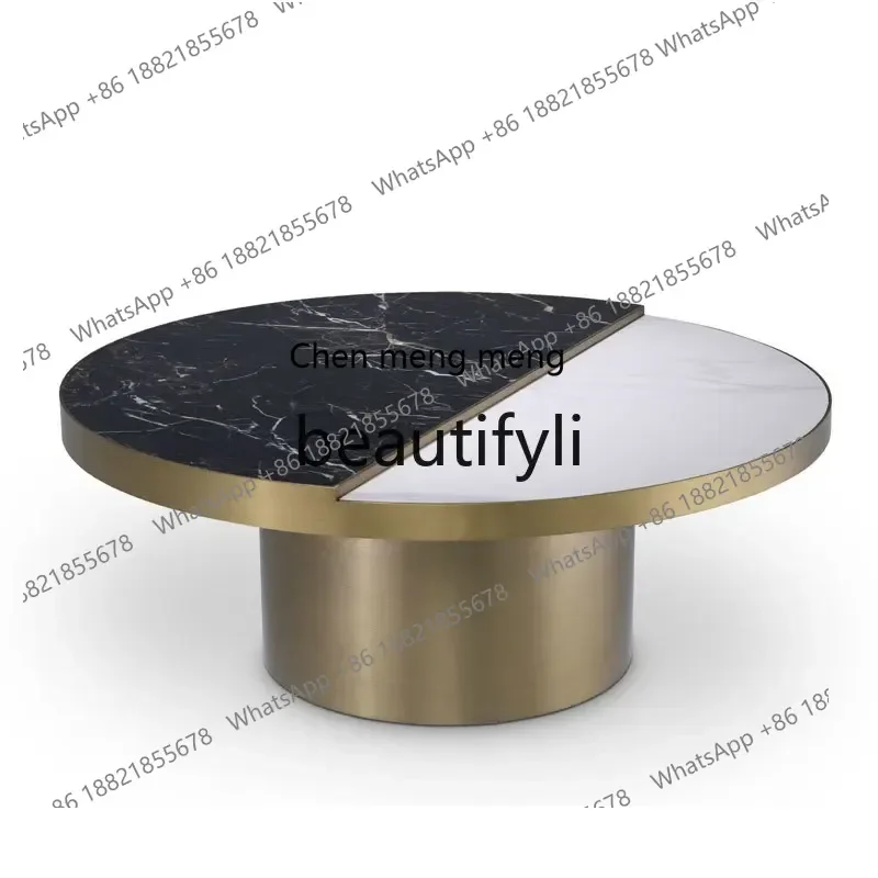 

Light luxury stainless steel gold-plated round marble sofa coffee table