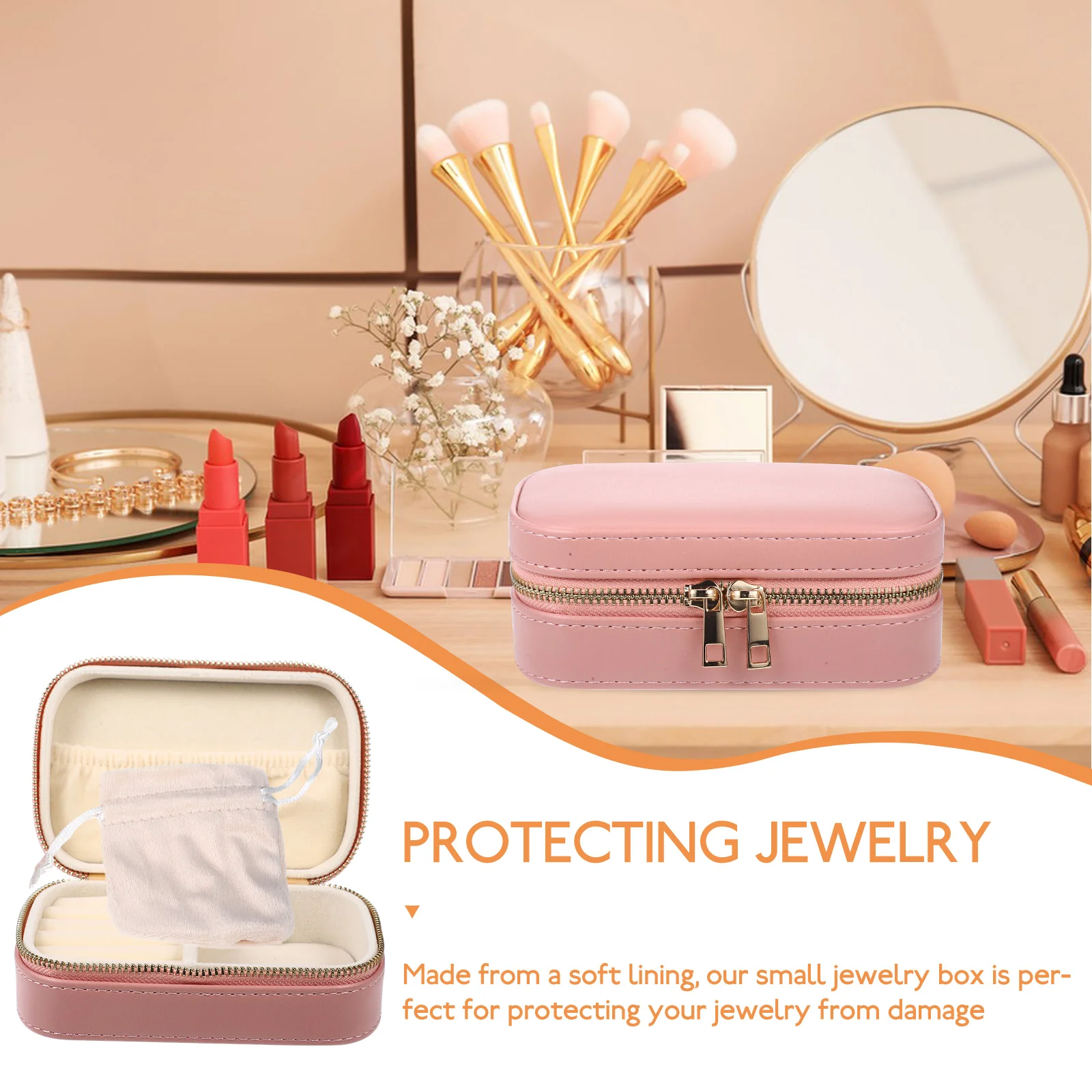 

Travel Jewelry Box Pink Cloth Bag Small Lightweight Safe Materials ganizer for Necklace Earrings Rings Bracelets Storage