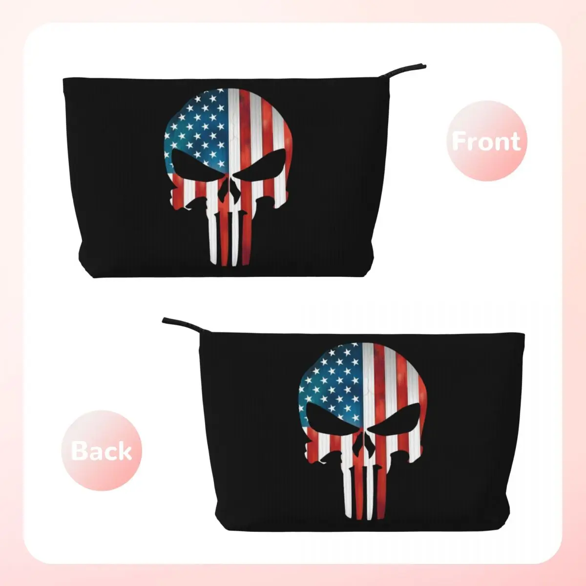 Custom American Flag Skeleton Punisher Skull Makeup Bag Women Travel Cosmetic Organizer Corduroy Storage Toiletry Bags