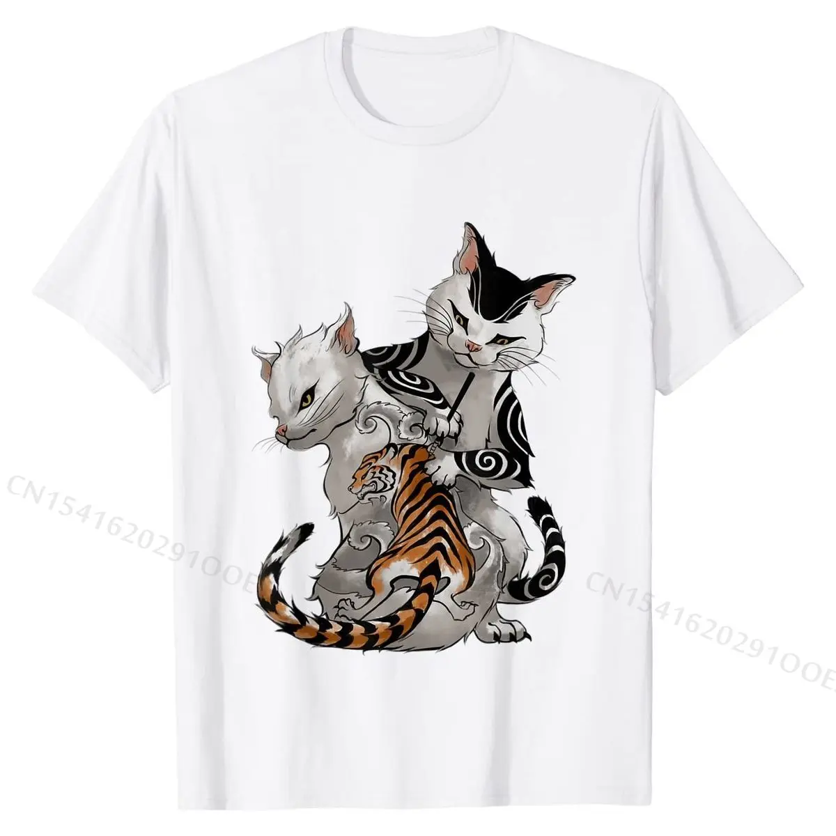 Irezumi Cat Artist with Traditional Japanese Tattoo T-Shirt Casual T Shirt Tops Shirt for Students Hip Hop Casual Top T-shirts