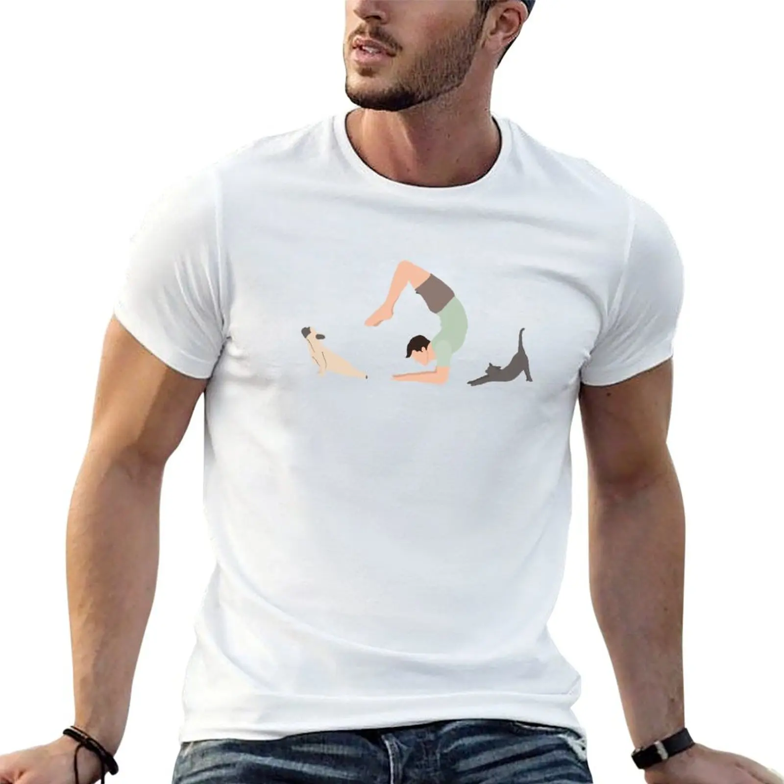 T-shirt Yoga Man pour la méditation et la pleine conscience, t-shirt en coton basique qui ne rétrécit pas