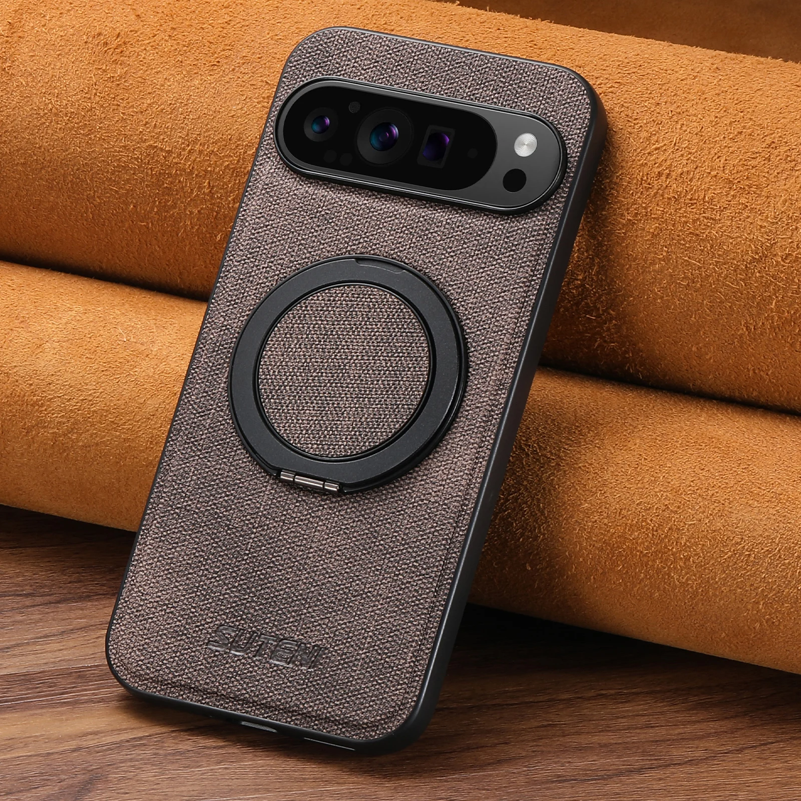 Faux Leather Magnet Wireless Charging Phone Case 360° Rotating Stand Ring Buckle Frosted Feel For Google Pixel 10 Pro XL 9 8A 7
