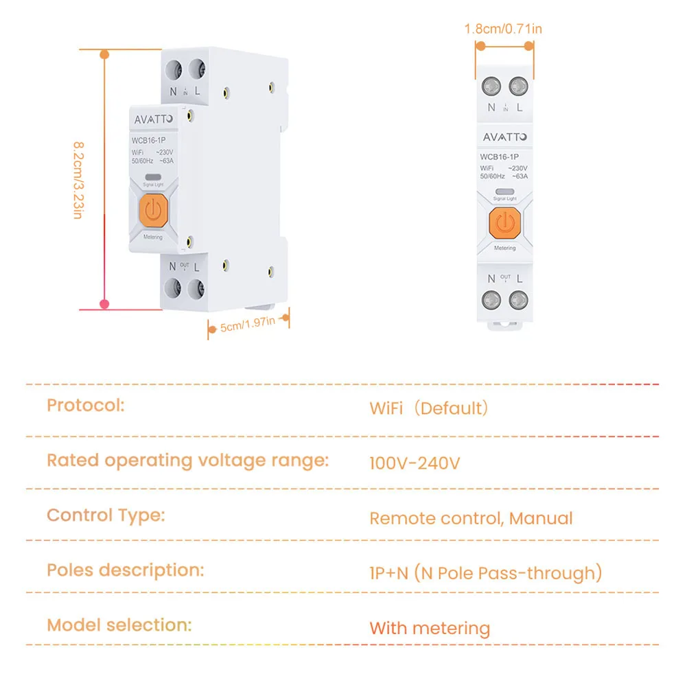 Умные автоматические выключатели Wi-Fi с измерением 1P + N 63A Домашний автоматический выключатель Smart Life App Беспроводные переключатели дистанционного управления