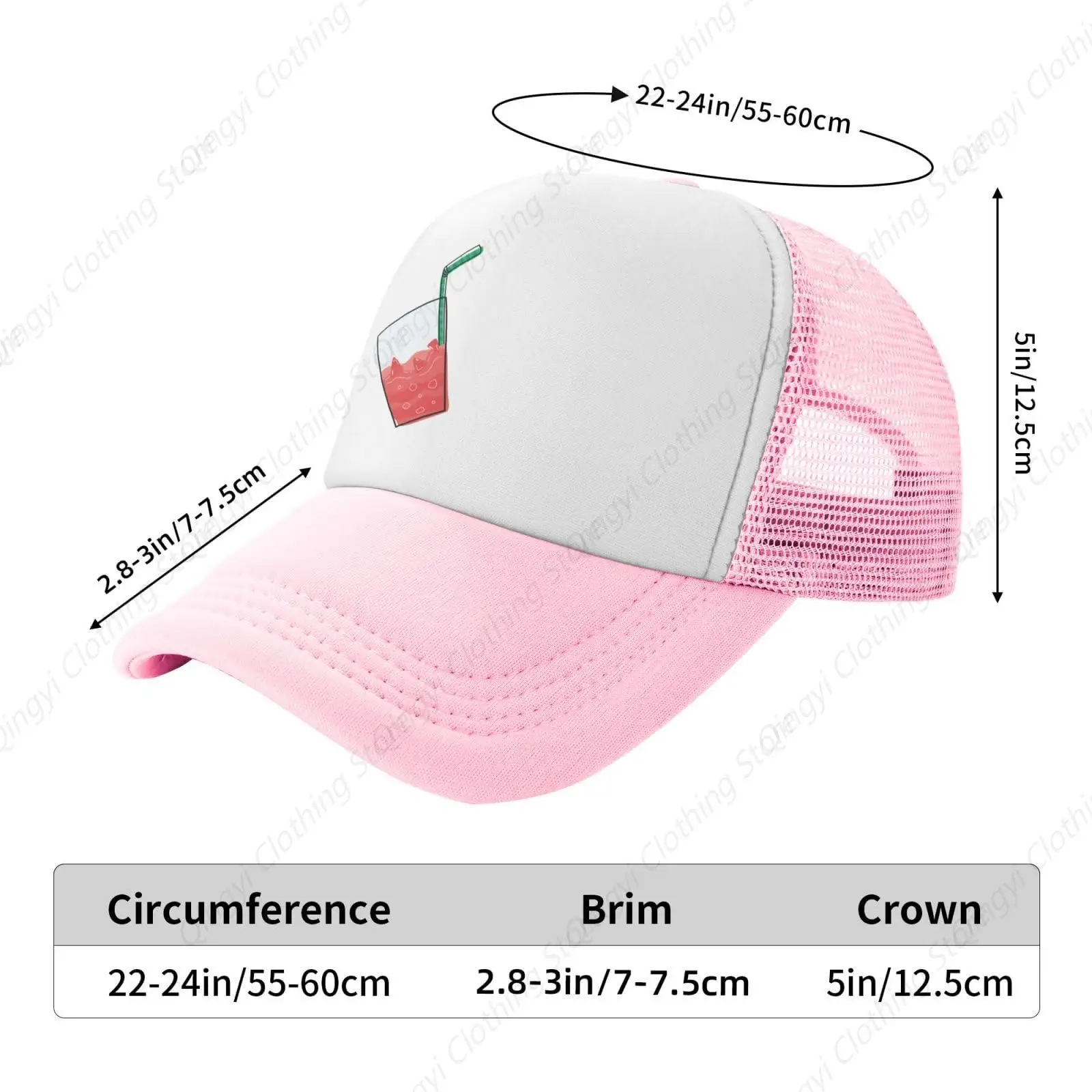 Summer Watermelon Smoothie Trucker Hat Summer Mesh Cap with Adjustable Snapback Strap Baseball Cap Pink