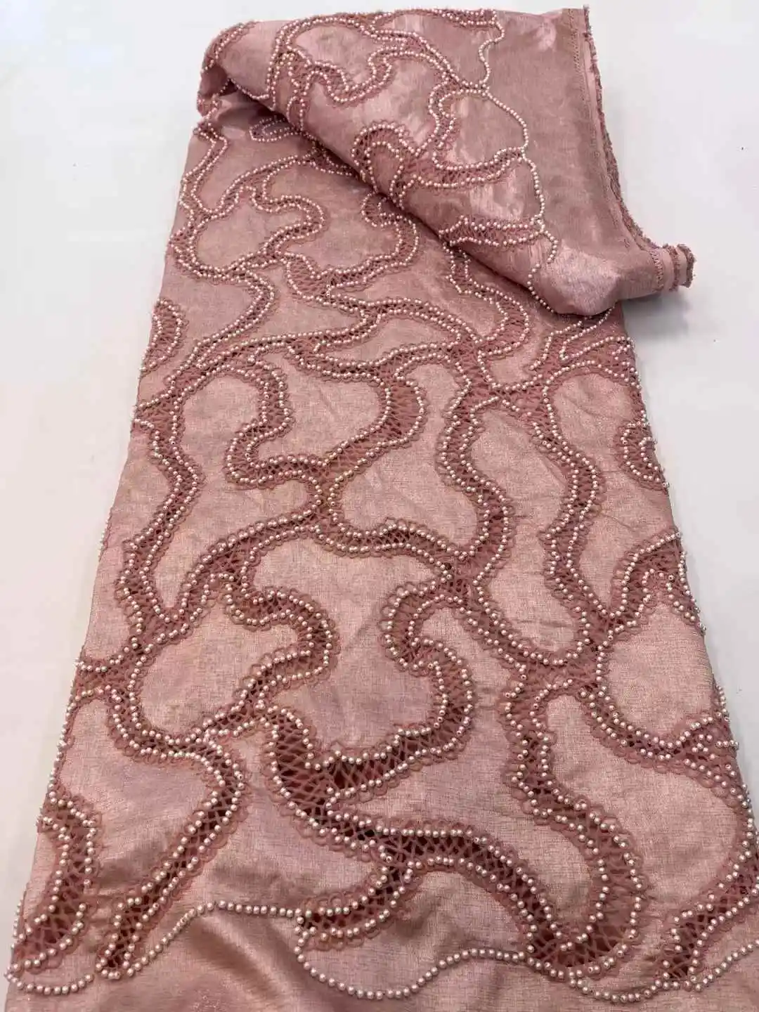 

2025 New African French Nigerian High End Lace Fabric With Beads Sequins Mesh for Embroidery Wedding Party Bride Sewing Dress