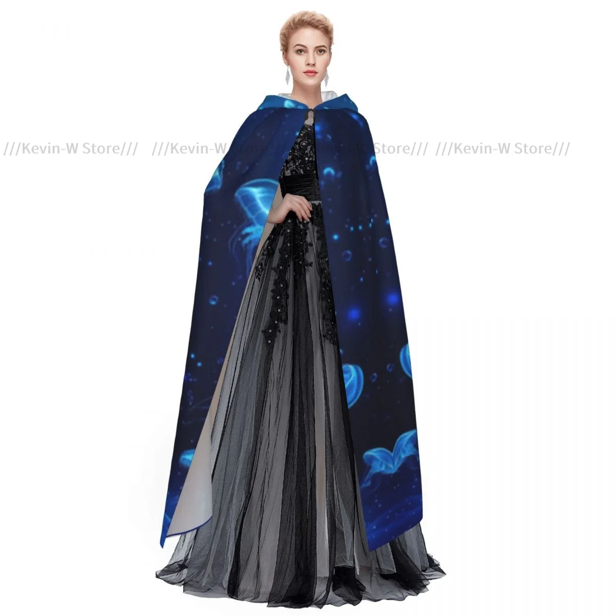 Hooded Cloak Unisex Cloak with Hood Ethereal Beauty Luminous Jellyfish Cloak Vampire Witch Cape Cosplay Costume