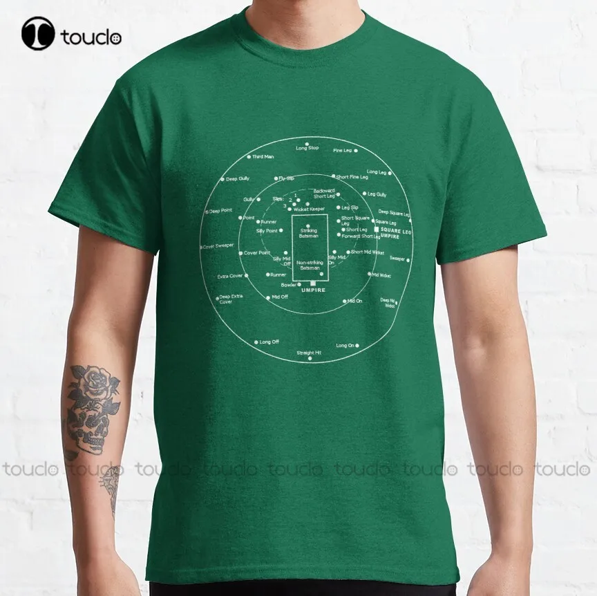 Cricket Pitch Positions- Fielding Positions Diagram Classic T-Shirt Tee Shirts Custom Aldult Teen Unisex Xs-5Xl Cotton Women Men