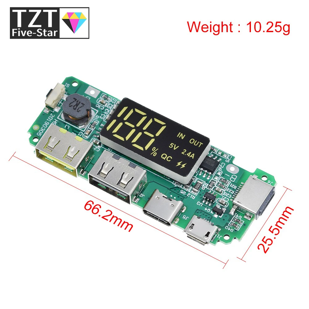 LED Dual USB 5V 2.4A Micro/Type-C USB Mobile Power Bank 18650 Charging Module Lithium Battery Charger Board Circuit Protection