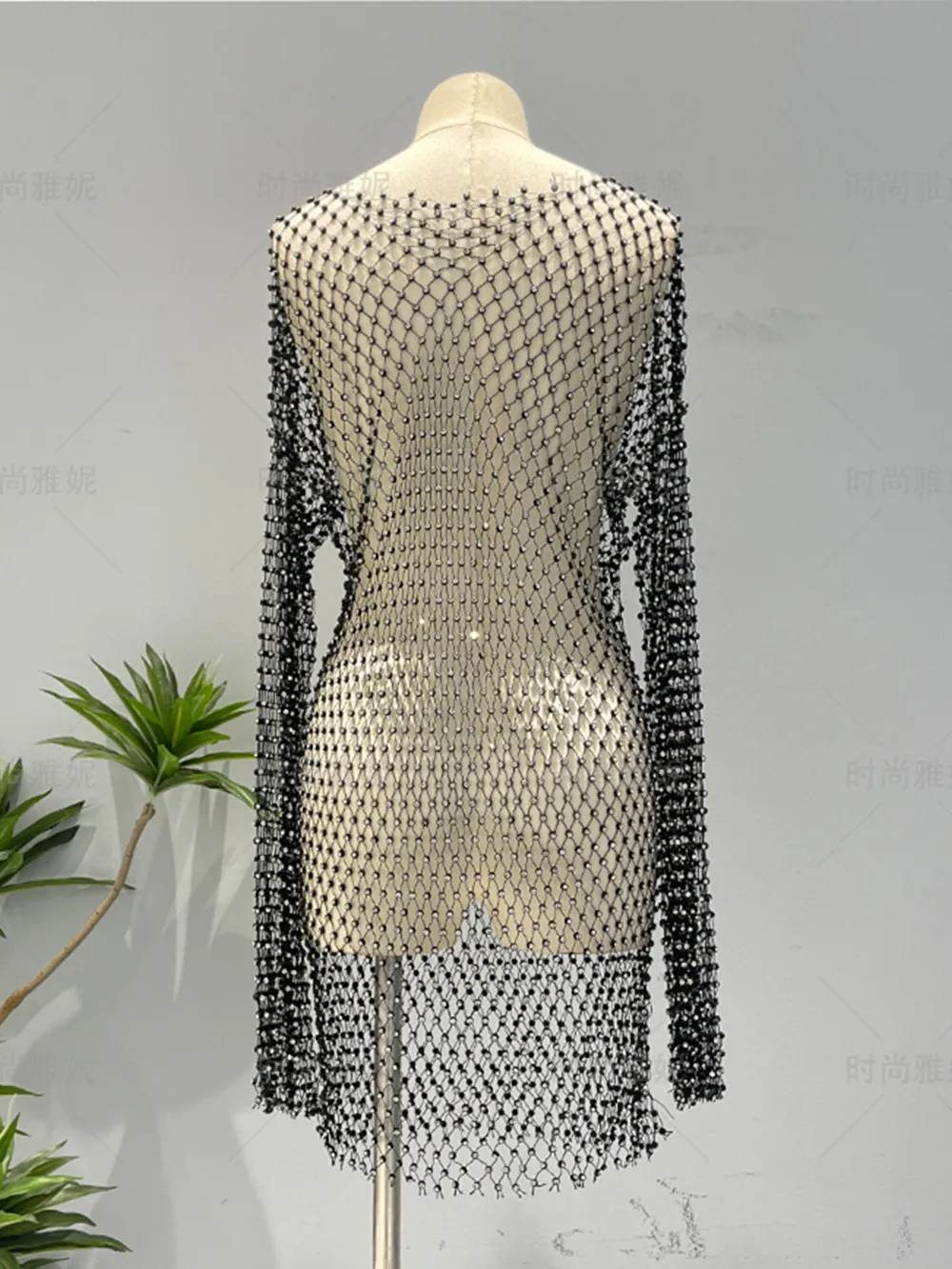 Women Celebrity reception Dress Diamond Crystal Long Dress Nightclub performance Hollow perspective Party Club Dress Summer