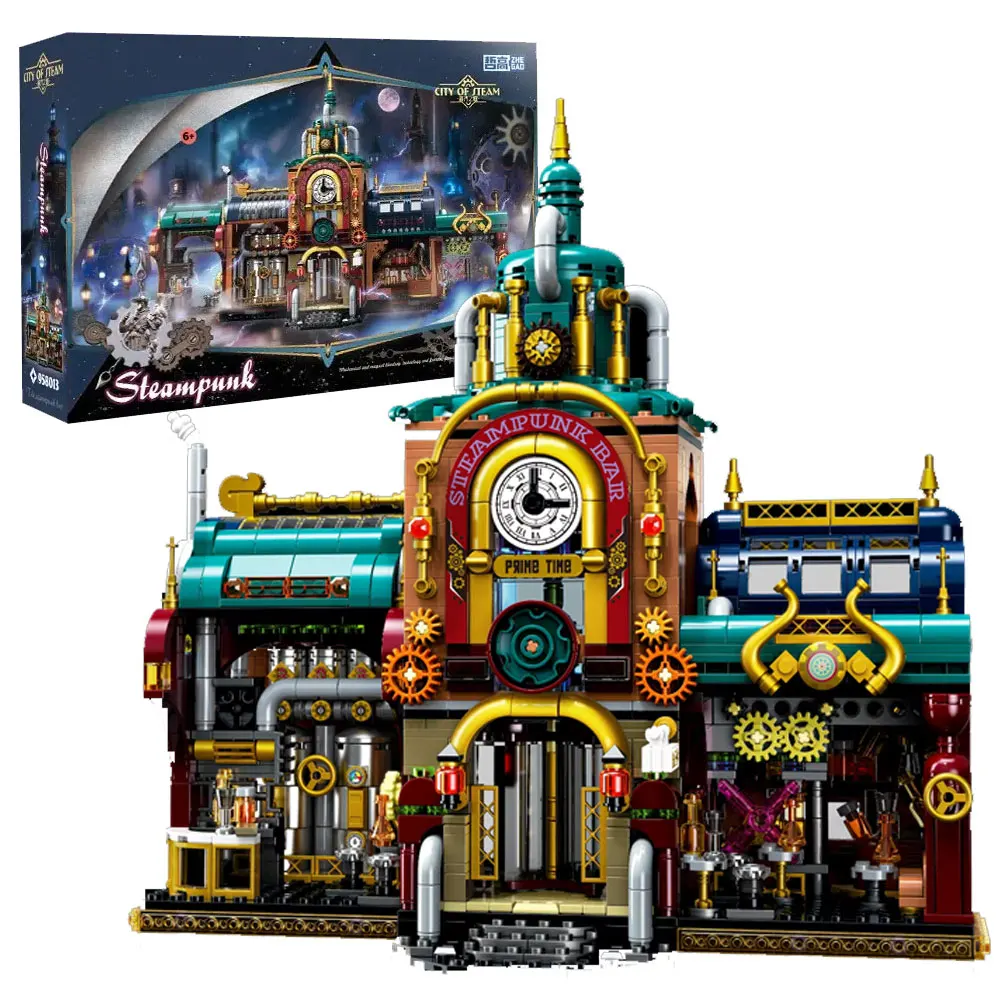 

1557PCS Creative Steampunk Bar Architecture Building Blocks City Street View Assemble Bricks Toys Gift For Children Kids
