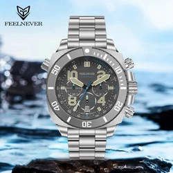 FEELNEVER 50Bar Diving Men Quartz Watch Luxury 316L Stainless Steel Sapphire Waterproof Wristwatch 3C AR Coating Watch For Men