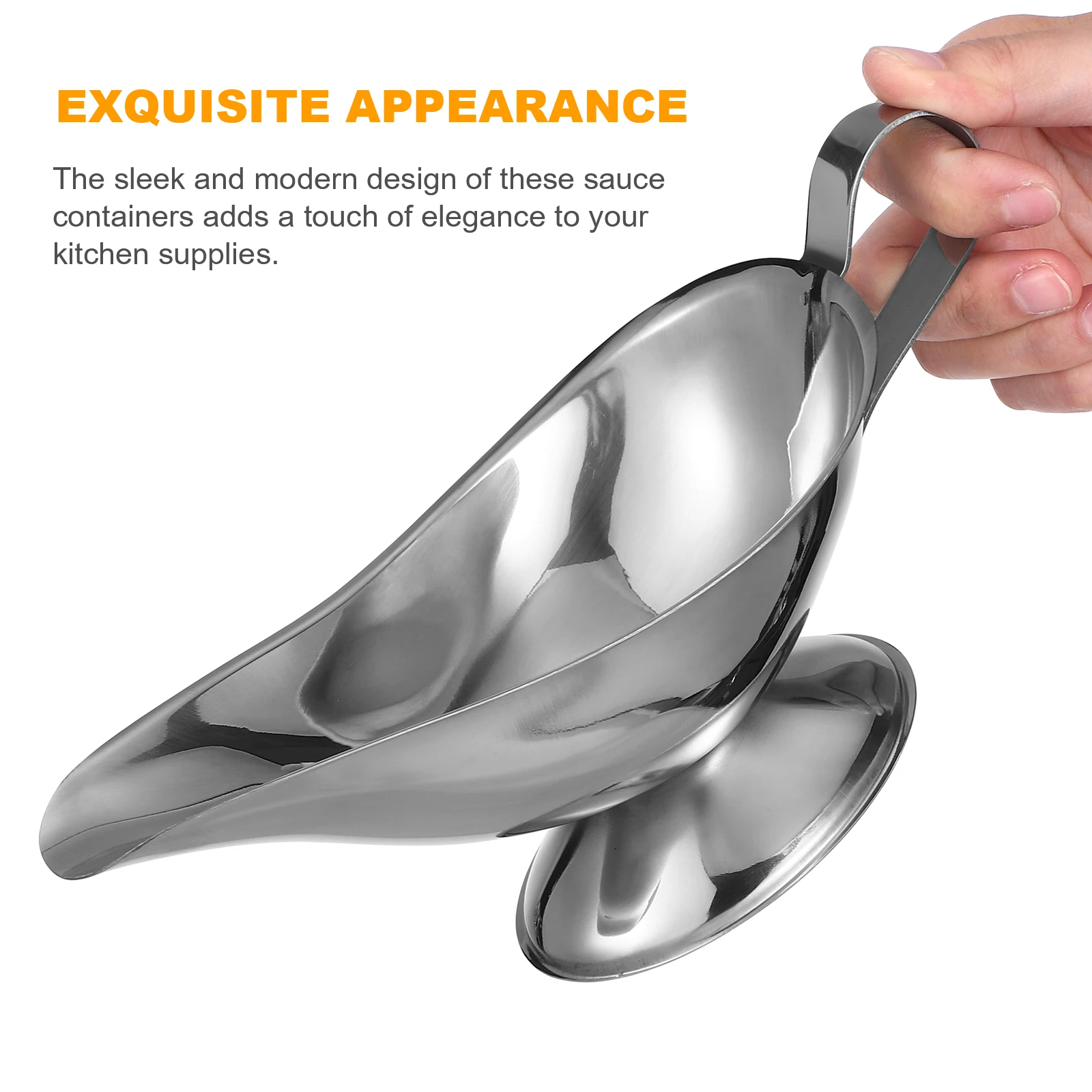 

Elegant Gravy Boat White Stainless Steel Serving Dish with Handle Drip Free Lip for Sauces Gravies Dipping Cups Set of 2