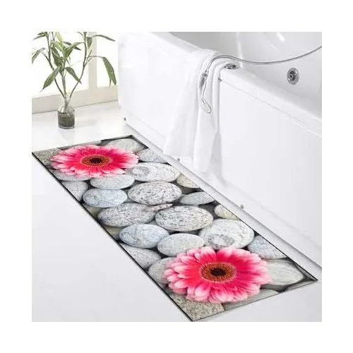 Else Kadser Pink Floral Stone Pattern Shower Bathtub Fronting Bath Mat