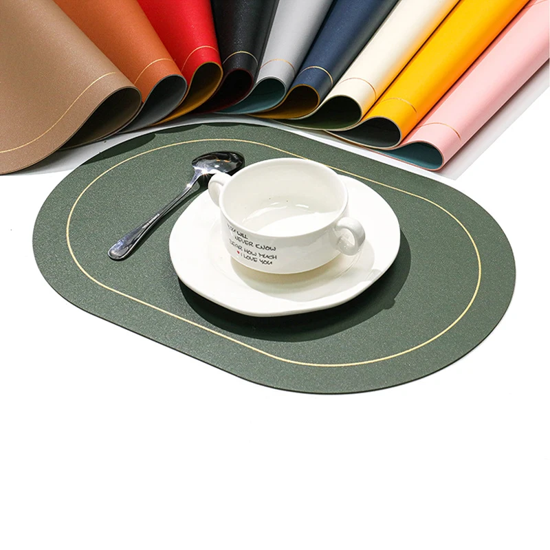 6/4pcs Two Color Leather Placmat Double Sided PU Gold Border Dining Table Decor Mat Light Luxury Insulation Coffee Coasters