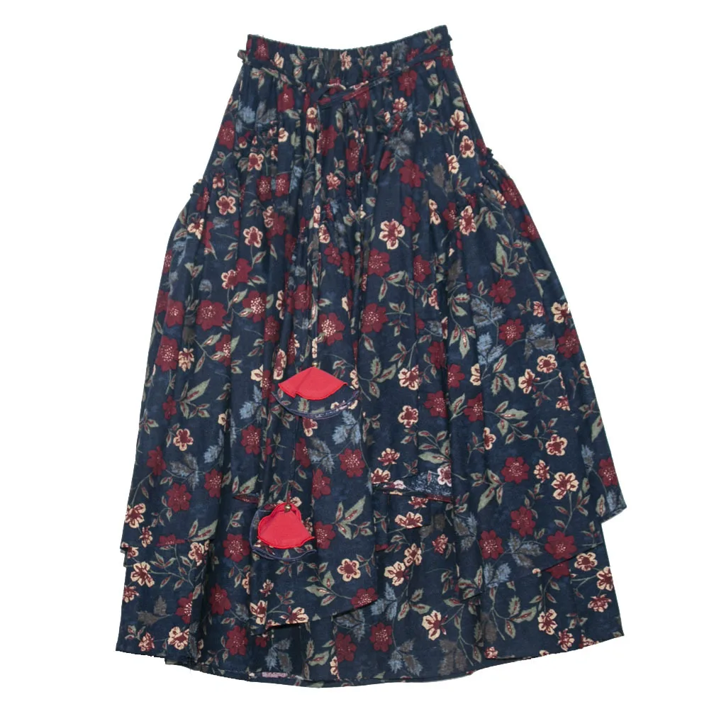 Imagem -03 - Saias Estampadas com Flores Estilo Chinês Feminino Maxi Longo Linha a Elástico na Cintura Algodão e Linho S2xl Novo 2023