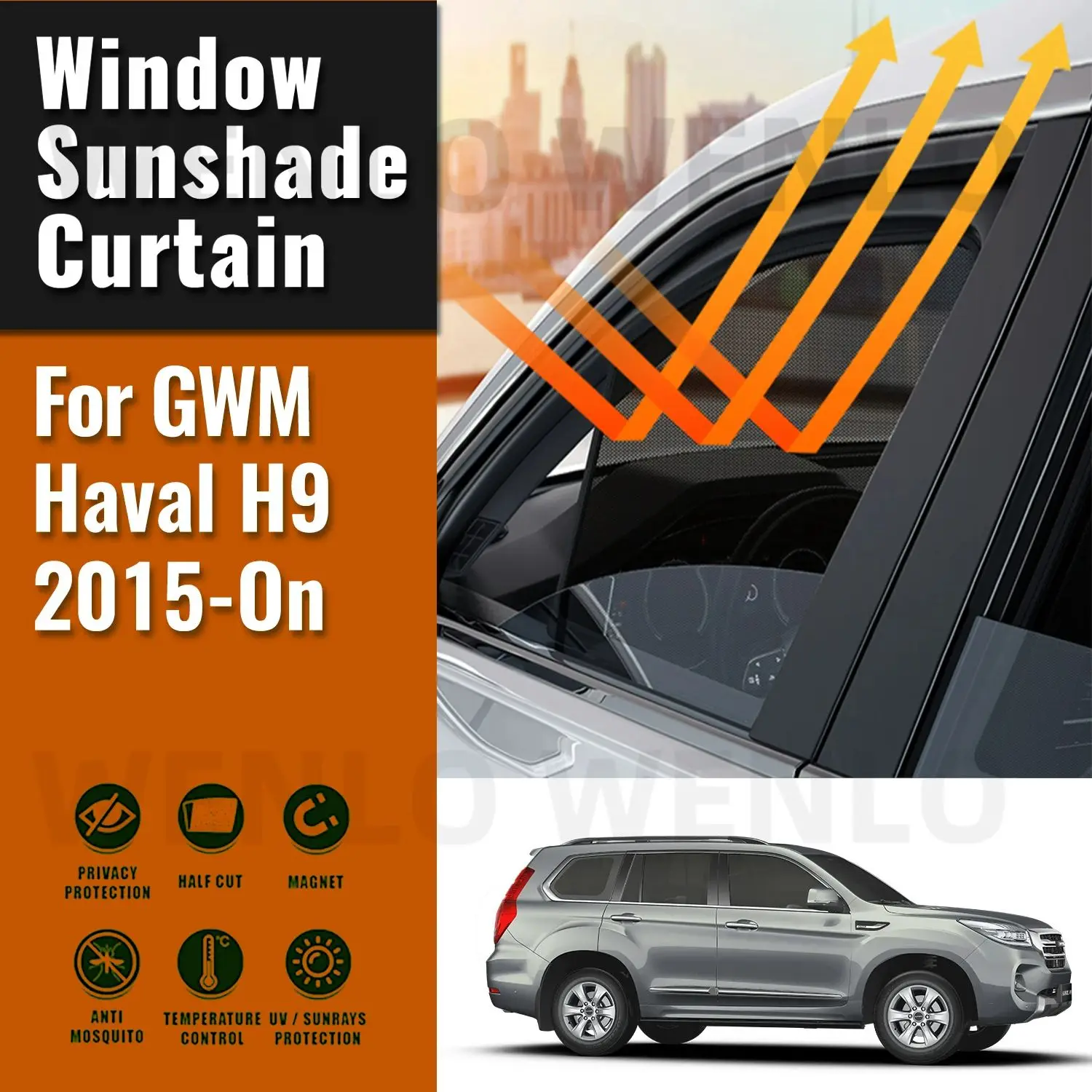 

For GWM Haval H9 2023 2022 2021 2020-2015 Magnetic Car Sunshade Shield Front Windshield Curtain Rear Side Baby Window Sun Shade