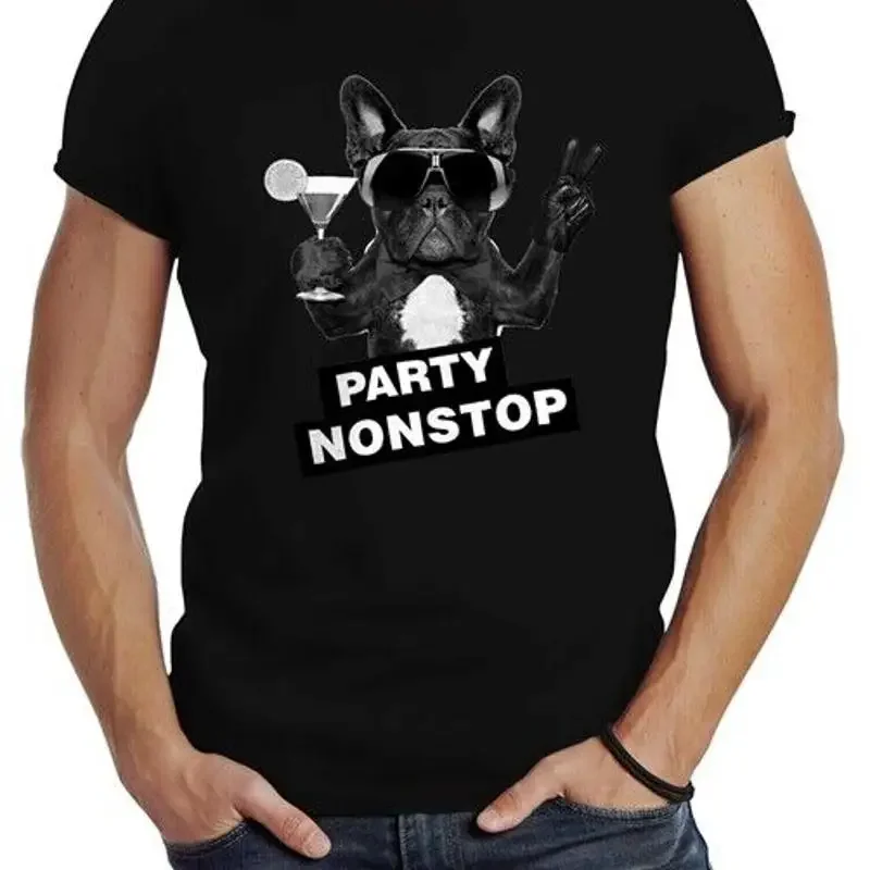 Mens Party Nonstop Pug French Bulldog Slim Fit Neverless® TShirt