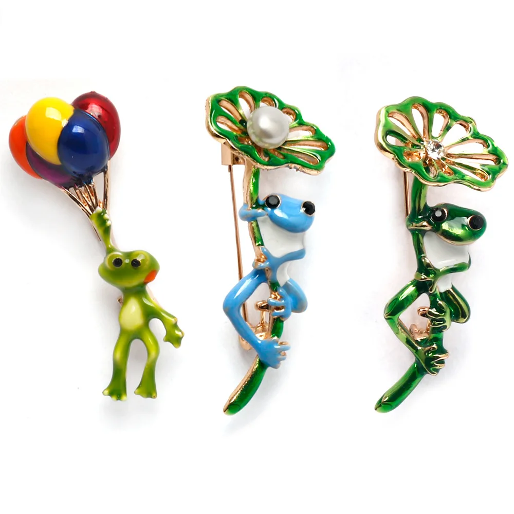 Enamel Frog Brooches for Women Unisex Balloon Bike Travelling Frogs Pins Banquet Party Backpack Gifts Jewelry Accessories