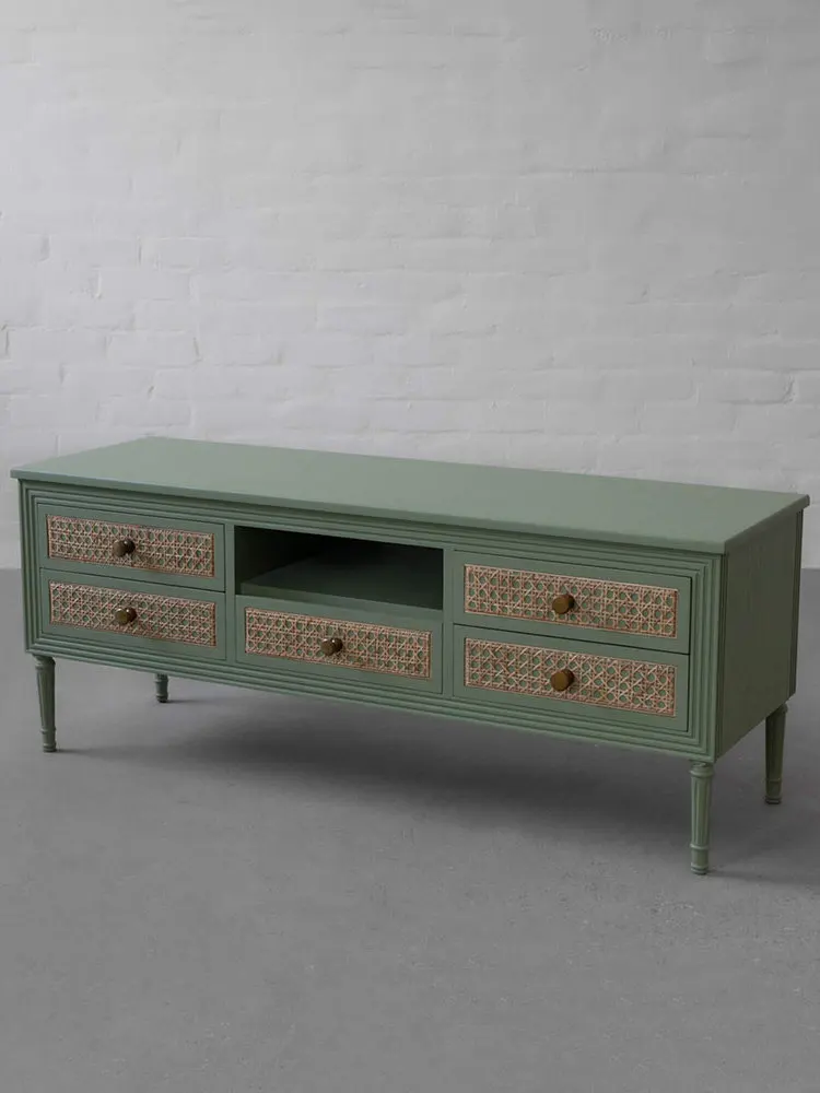 خزانة تلفزيون من الخشب الصلب باللون الأخضر القديم من الخيزران، خزانة صغيرة لغرفة المعيشة، خزانة بأدراج، خزانة تخزين منزلية من الأرض إلى السقف l