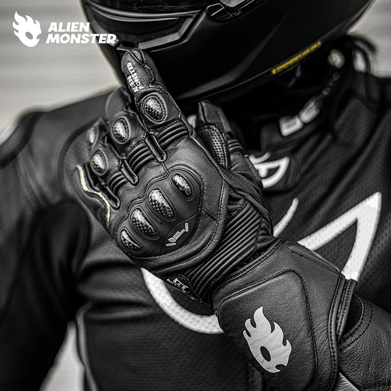 

Genuine Leather Wear-resistant Gloves Motocross Anti-fall Cycling Moto Gloves Motorcycle Gloves Carbon Fiber Protective