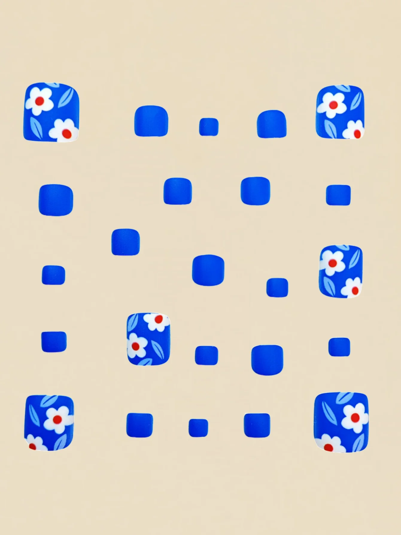 ملصقات أظافر مربعة غير لامعة، أظافر فنية عصرية للربيع والصيف، أظافر زرقاء، 24 قطعة صناعية