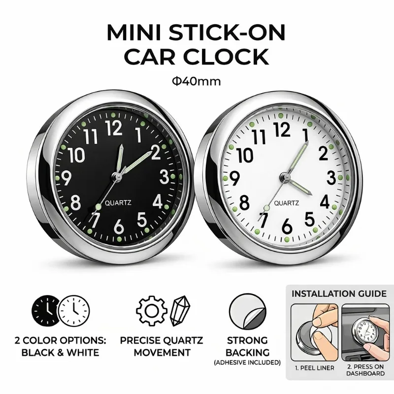 New Mini Car Clock Universal Car Dash Clock Luminous Internal Stick-On Digital Watch Mechanics Quartz Clock Car Accessories