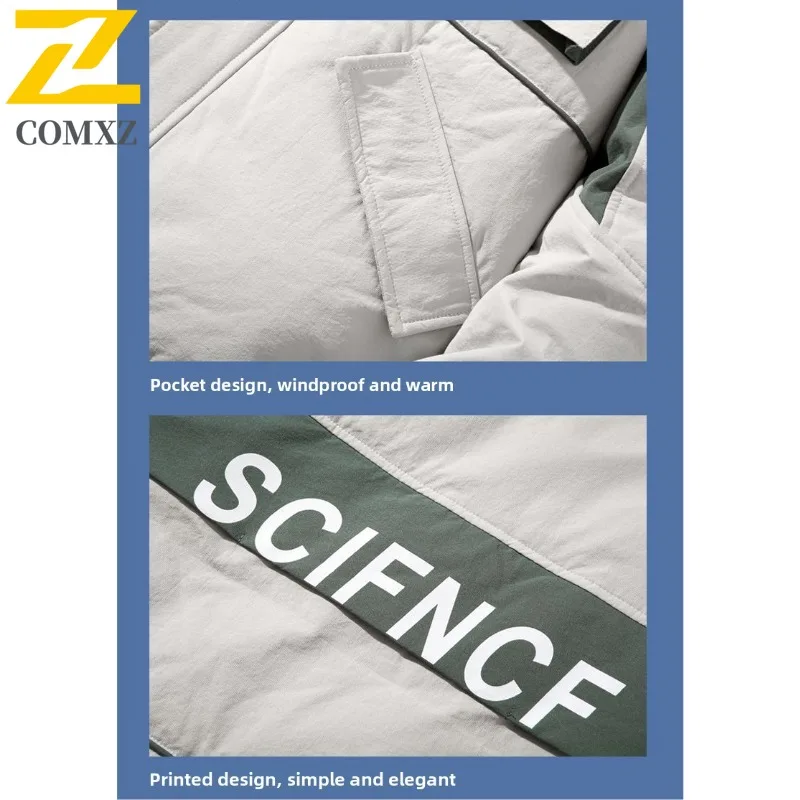 COMXZ Men's Puffer Jacket New Style Minimalist Hooded Thick Warm Travel Winter Jacket Snowy High-Quality Windproof Padding Coat