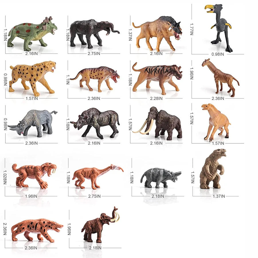 18PCS Realistic Mini Prehistoric Animals Toys Mammals Mammoth Smilodon  Figurines  Model Educational Cognitive Toys for Kids