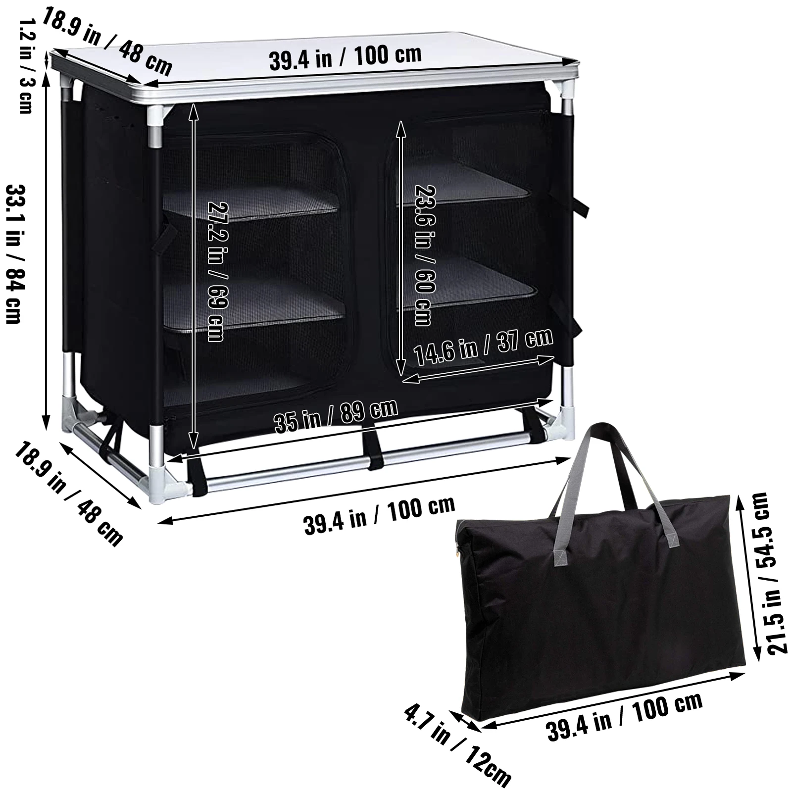 VEVOR 야외 캠핑 접이식 주방 테이블, 알루미늄 요리 캐비닛, 피크닉용 보관 정리 가방 포함