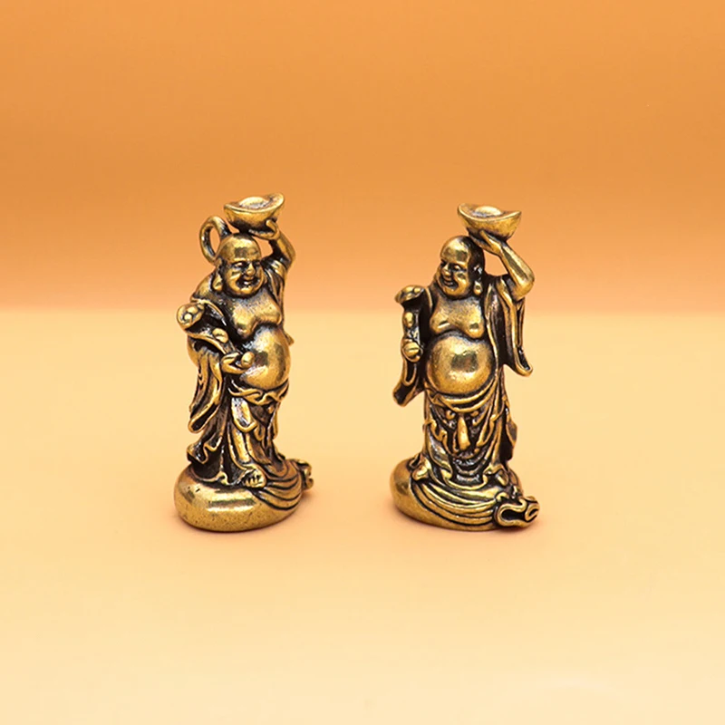 Maitreya Buddha Miniatures Figurines Brass Small Statue Ornaments Home Decor Craft for Living Room Desk Decoration