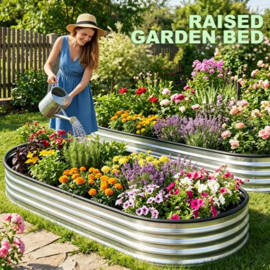 1/2/4 Pcs Metal Raised Garden Beds, Zinc-Plated Oval Planters For Outdoor Flowers, Plants, Vegetables And Herbs - Rust-Proof, Durable And Easy To Assemble, With Detailed Instruction Manual, Herb Gardening | Sturdy Construction(Tiger)