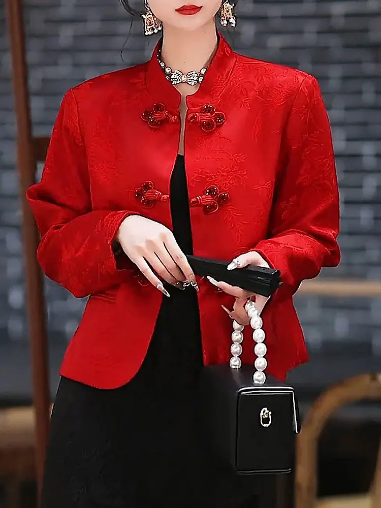 

Красный кардиган на пуговицах с воротником-стойкой, женская верхняя одежда, весна-лето, свободный утягивающий топ, корейский Sle Commute Faion