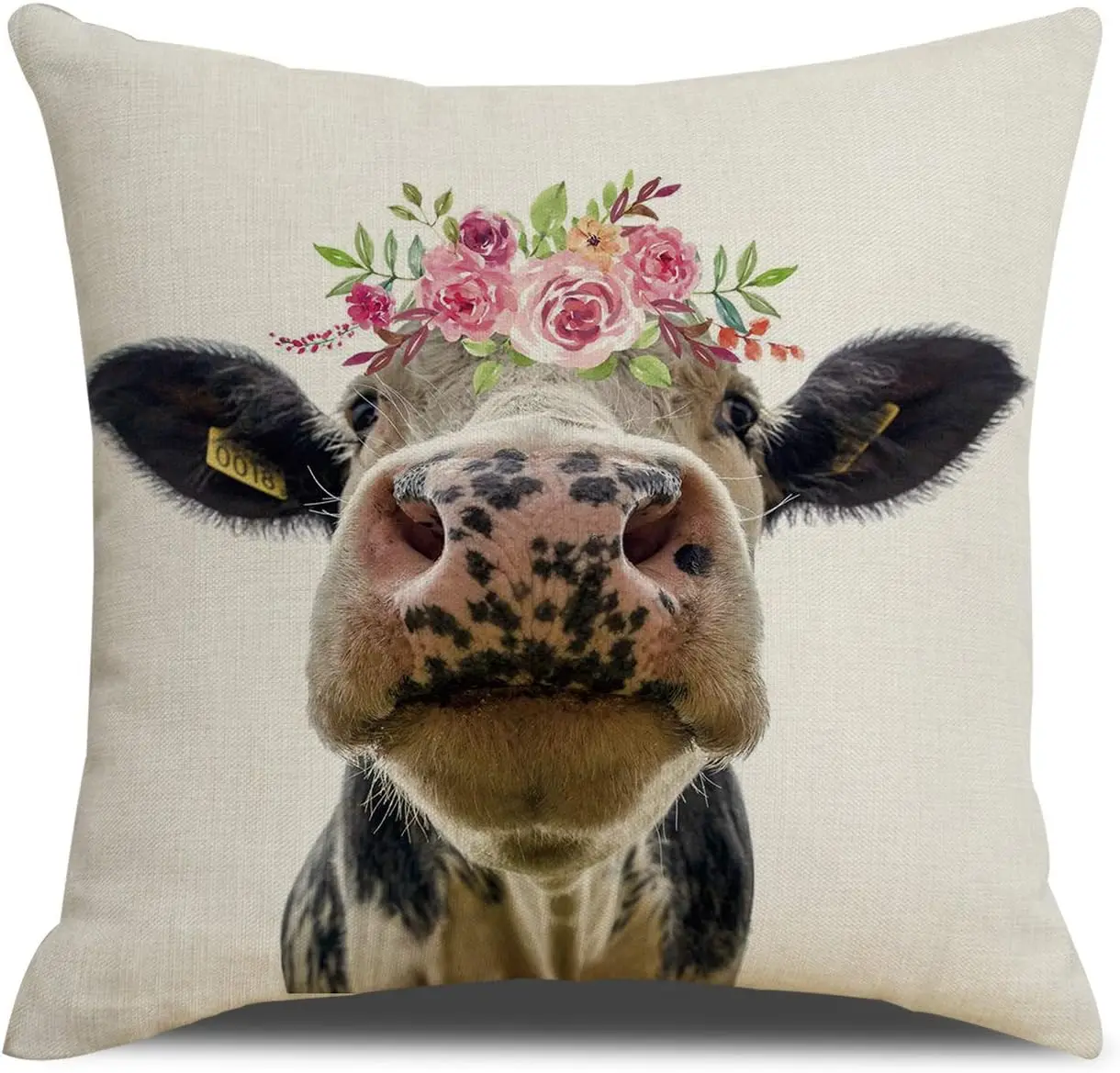 Cow Pillowcase Animal Theme Decorative Pillowcase Square Linen, Home Decorative Pillowcase with Zipper, Suitable for Sofa