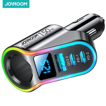 Joyroom 150W 4 in 1 Adattatore per caricabatteria da auto USB per accendisigari, PD3.0 e QC3.0 Caricabatteria da auto USB C super veloce da 30W per iPhone Samsung